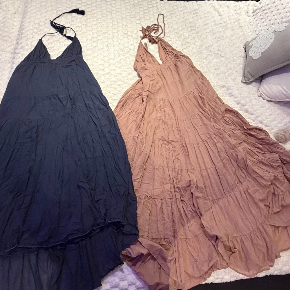 Halter Tiered Maxi Dress in Black and Mauve